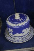 A Staffordshire blue dip Jasper cheese bell and stand