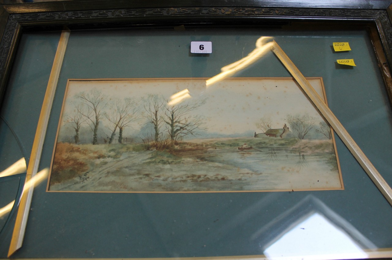 Early 20th Century British School Rural river scenes A pair of watercolours Initialled E.J. and - Image 2 of 2