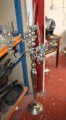 A floor standing four branch candelabra together with further mixed metalware etc.