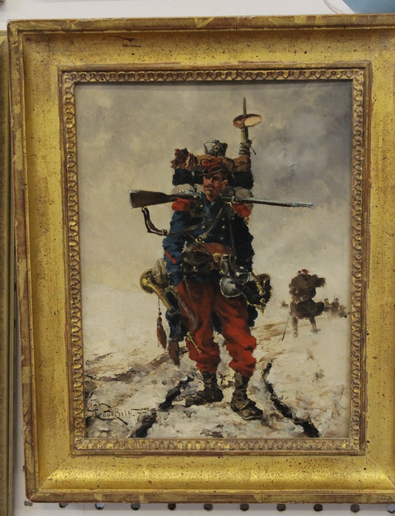 Eugène Courboin (1851-1915) The Bugler, oil on panel, signed and dated `77 lower left, 24 x 18.5