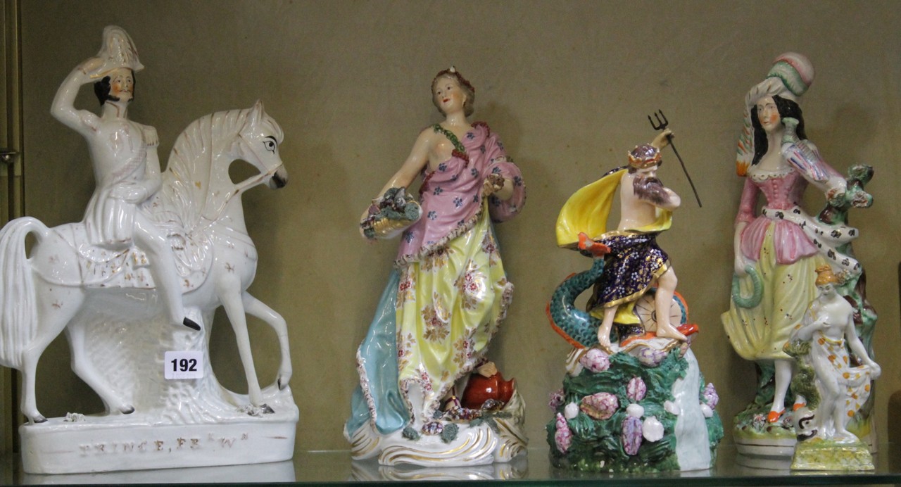 A polychrome painted Derby model of Neptune on a multiple shell modelled base; 29cm high, together
