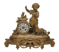 A French Sevres style porcelain inset gilt metal figural mantel clock, late 19th century, the