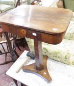 A Victorian rosewood work table (a/f) 51cm wide, late Victorian revolving piano stool and another (