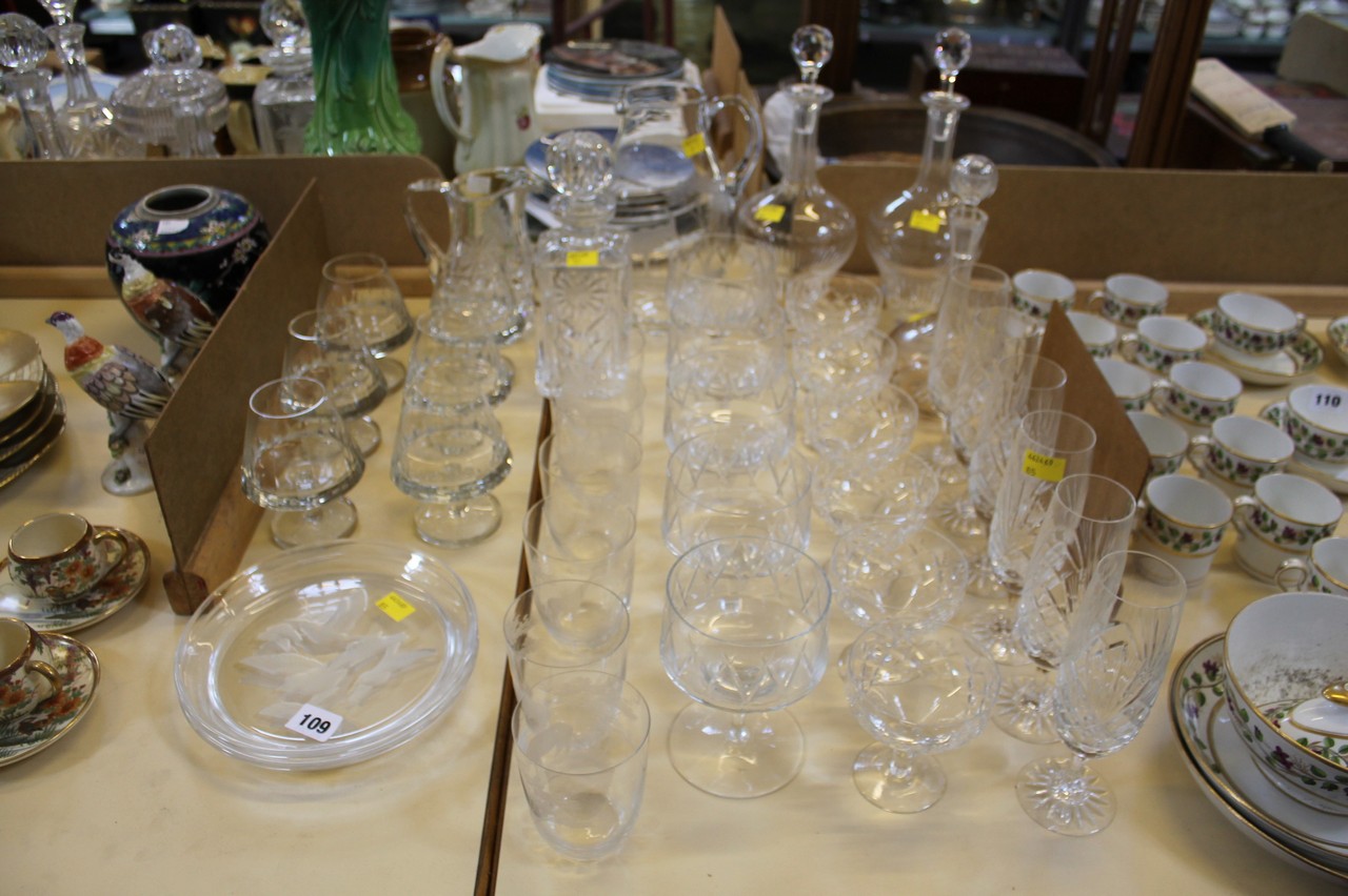 A cut glass lemonade set, etched with various animals of the Savanna, together with further mixed