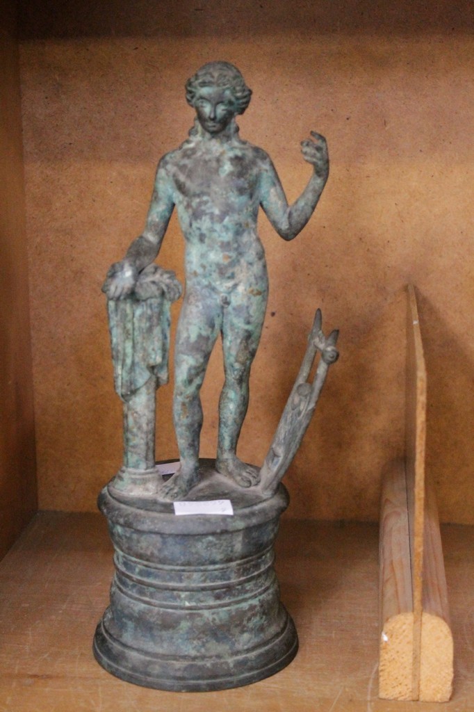 A green patinated bronze figure of a classical man, 20cm