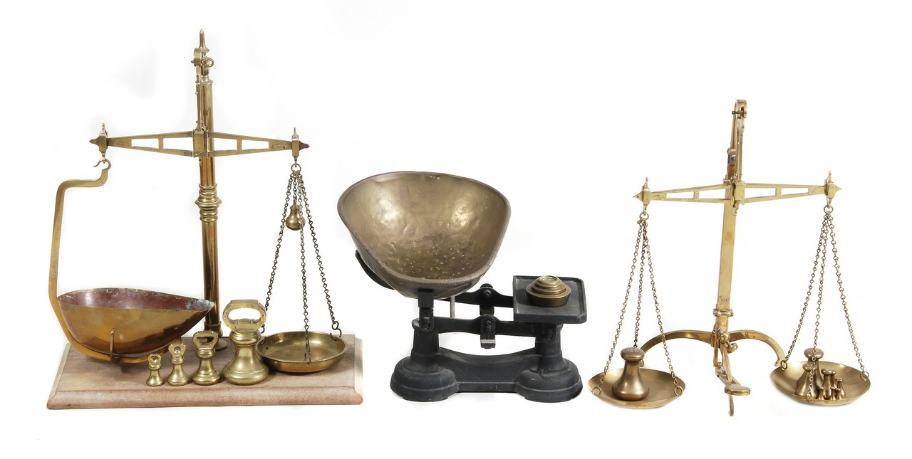 Three sets of weighing scales