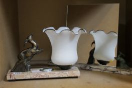 Two Art Deco styled table pieces including a picture/mirror holder and a table lamp (sold as
