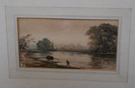 19th Century School Fisherman by a river Watercolour and pencil sketch 8.5 x 15.5 cm; together with