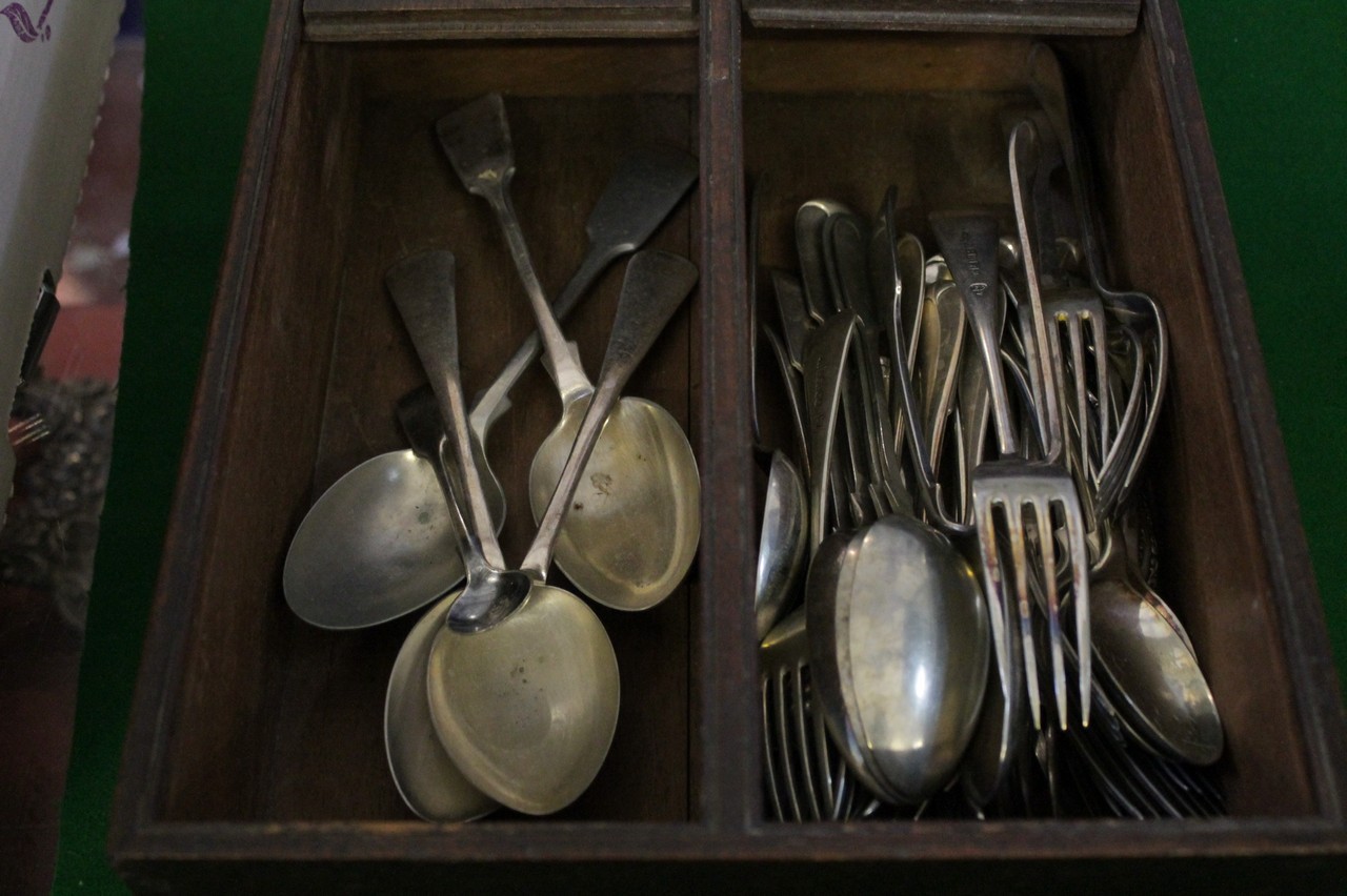 A cased set of six silver spoons (one missing), Indian silver object and a quantity of plated - Image 2 of 2