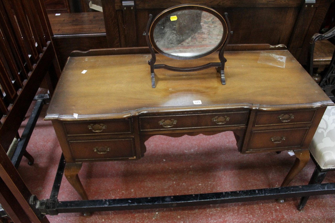 A mahogany dressing table mirror, a Victorian dressing table mirror, two Edwardian single beds and