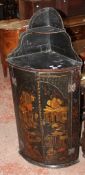 A small 19th Century japanned lacquered corner cupboard 125cm high, 58cm wide and another smaller