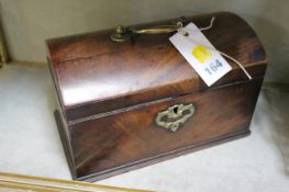A George III dome top tea caddy (lacking interior) and a fretwork tray (2)