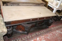 A Jacobean style oak and inlaid top of a court cupboard 153cm wide