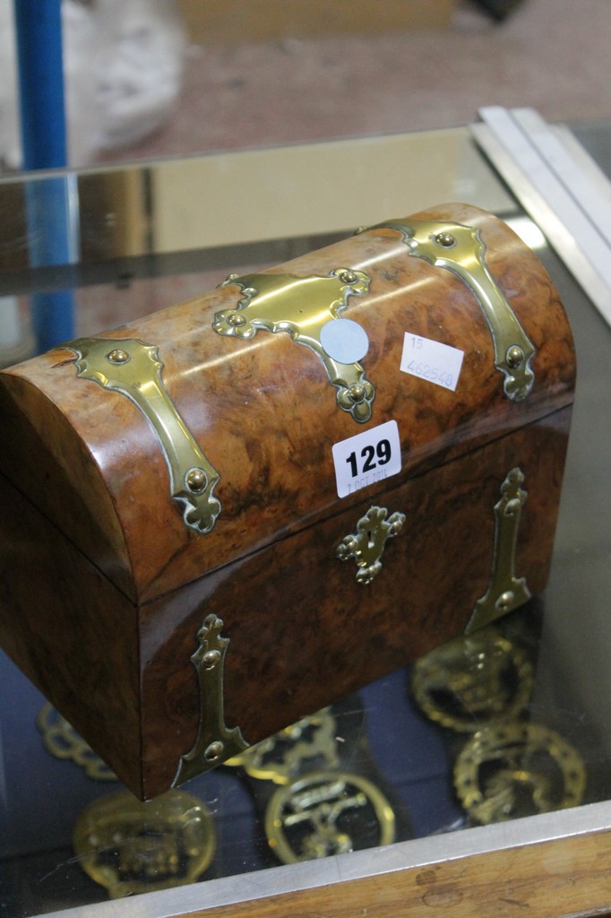 A lazy Susan and a Victorian walnut & brass bound casket