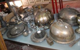 A quantity of pewter plates, tankard, silverplate cover, silverplate tankard and two silverplate