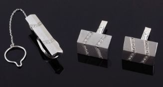 A pair of diamond cufflinks and matching tie pin  A pair of diamond cufflinks and matching tie