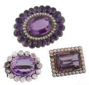 A mid 19th century amethyst and seed pearl brooch, circa 1850  A mid 19th century amethyst and