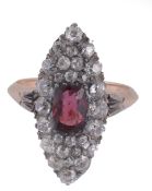 A Victorian diamond and garnet marquise shaped cluster ring , circa 1870  A Victorian diamond and