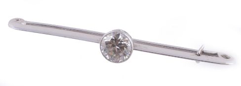 A brilliant cut diamond bar brooch , the diamond estimated to weigh 1  A brilliant cut diamond bar