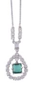 An 18 carat gold emerald and diamond pendant  An 18 carat gold emerald and diamond pendant,   the