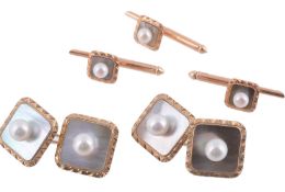 Mikimoto, a cultured pearl dress set, the pair of cufflinks with squared...  Mikimoto, a cultured