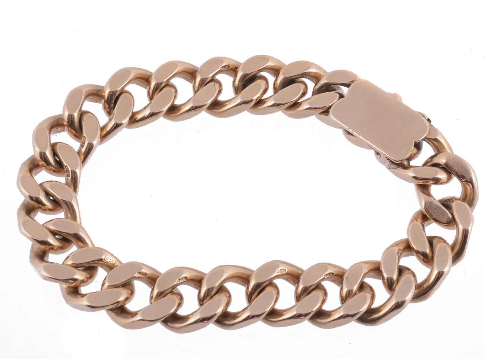 A curb link bracelet , the links stamped 375, 22cm long  A curb link bracelet  , the links stamped