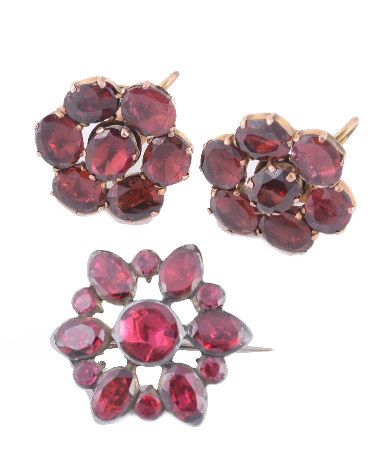 A pair of Georgian garnet earrings, circa 1800  A pair of Georgian garnet earrings,   circa 1800,