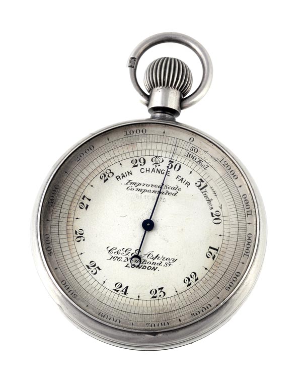 A Victorian silver cased aneroid pocket barometer with altimeter scale, C. and G.E. Asprey, London,