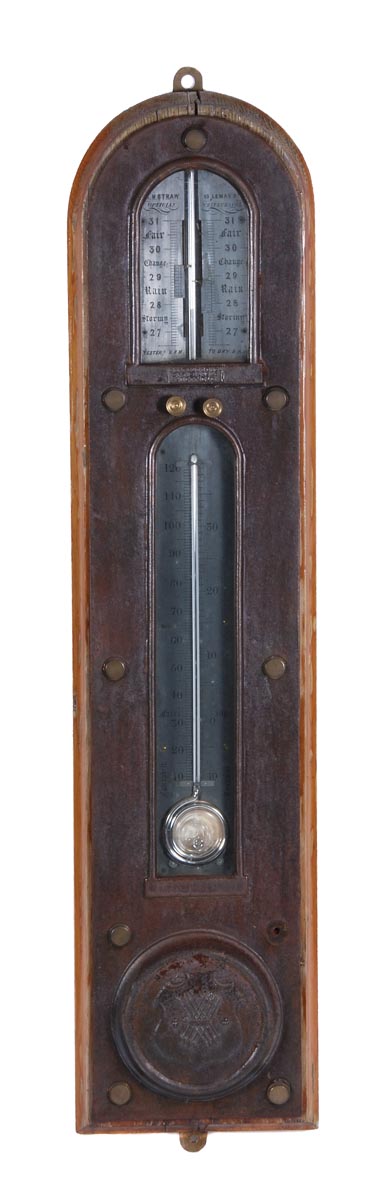 A rare Victorian cast iron mounted oak outdoor mercury stick barometer, Chadburn Brothers,