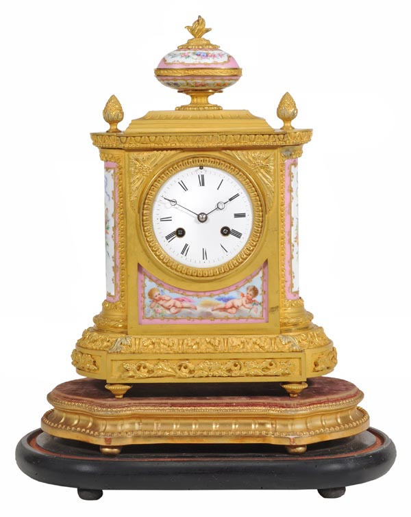 A French Sevres style porcelain inset ormolu mantel clock, Jean-Baptiste Delettrez, Paris, circa