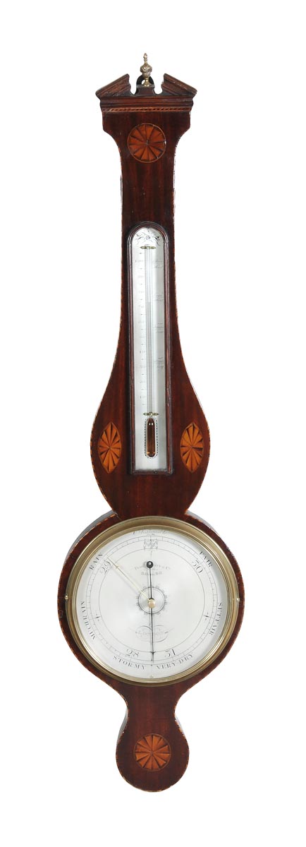 A George III inlaid mahogany mercury wheel barometer, Francis Saltery and Company, London, early
