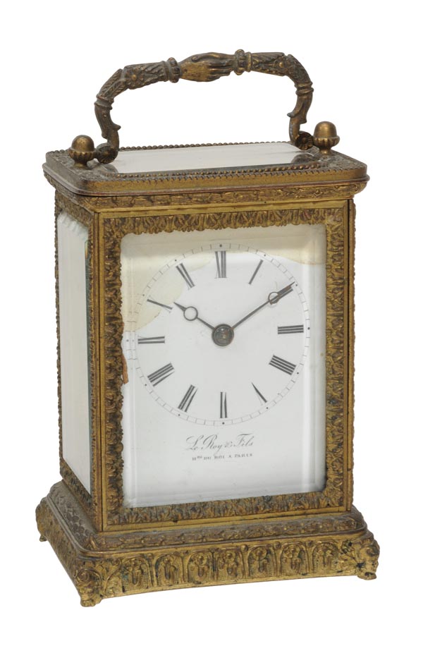 A fine French chased gilt brass carriage clock, Le Roy and Fils, Paris, circa 1845, The eight-day