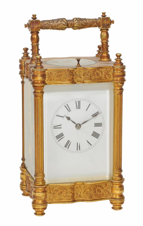 A French gilt brass carriage clock with push-button repeat, Unsigned, circa 1900, The eight-day