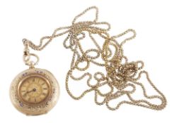 A 14 carat gold fob watch, circa 1880, no  A 14 carat gold fob watch,   circa 1880, no. 99540, the