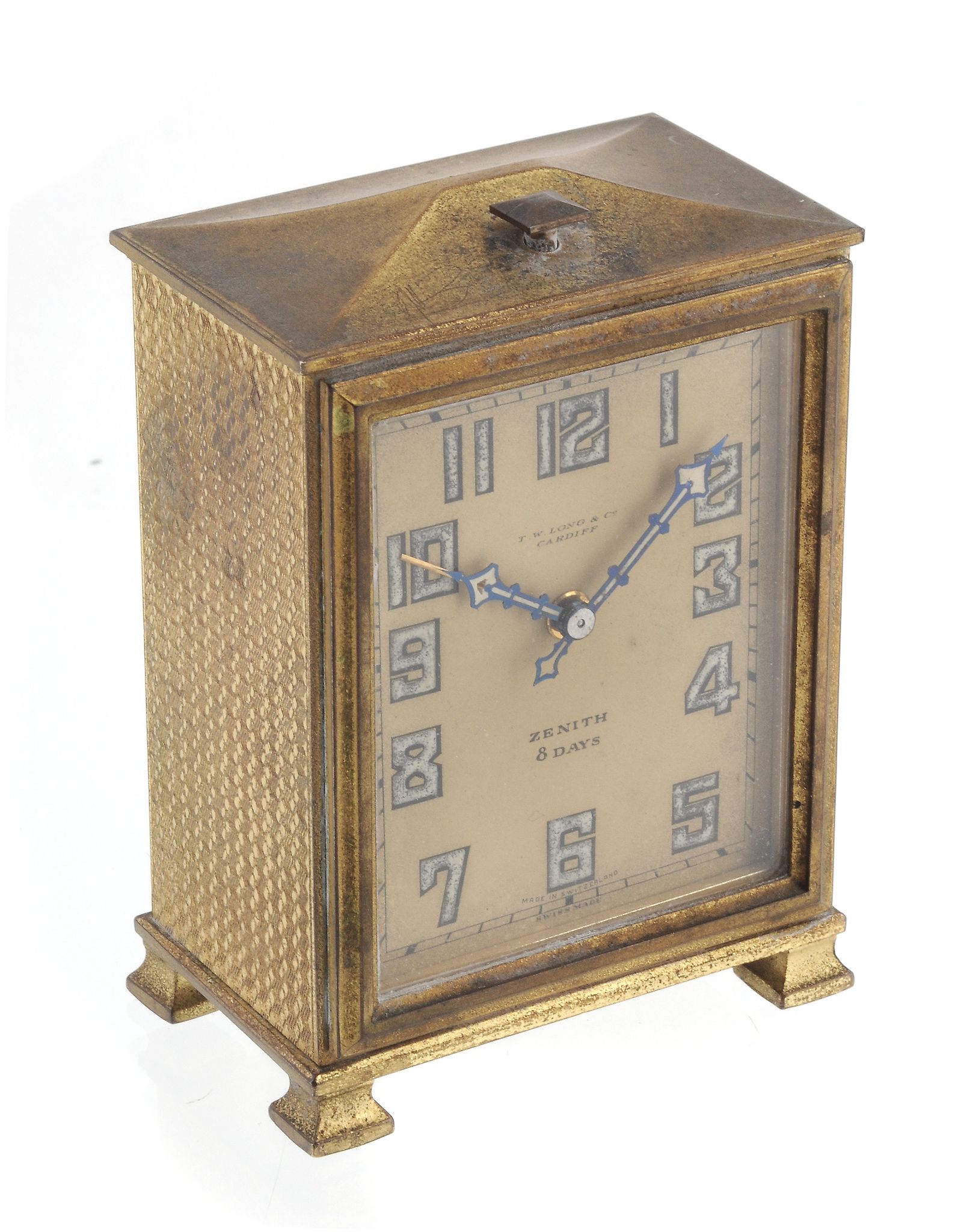 T.W. Long & Co, Cardiff, a brass 8 day clock  T.W. Long  &  Co, Cardiff, a brass 8 day clock,   the