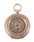 A Swiss 14 carat gold fob watch, circa 1890, no  A Swiss 14 carat gold fob watch,   circa 1890,