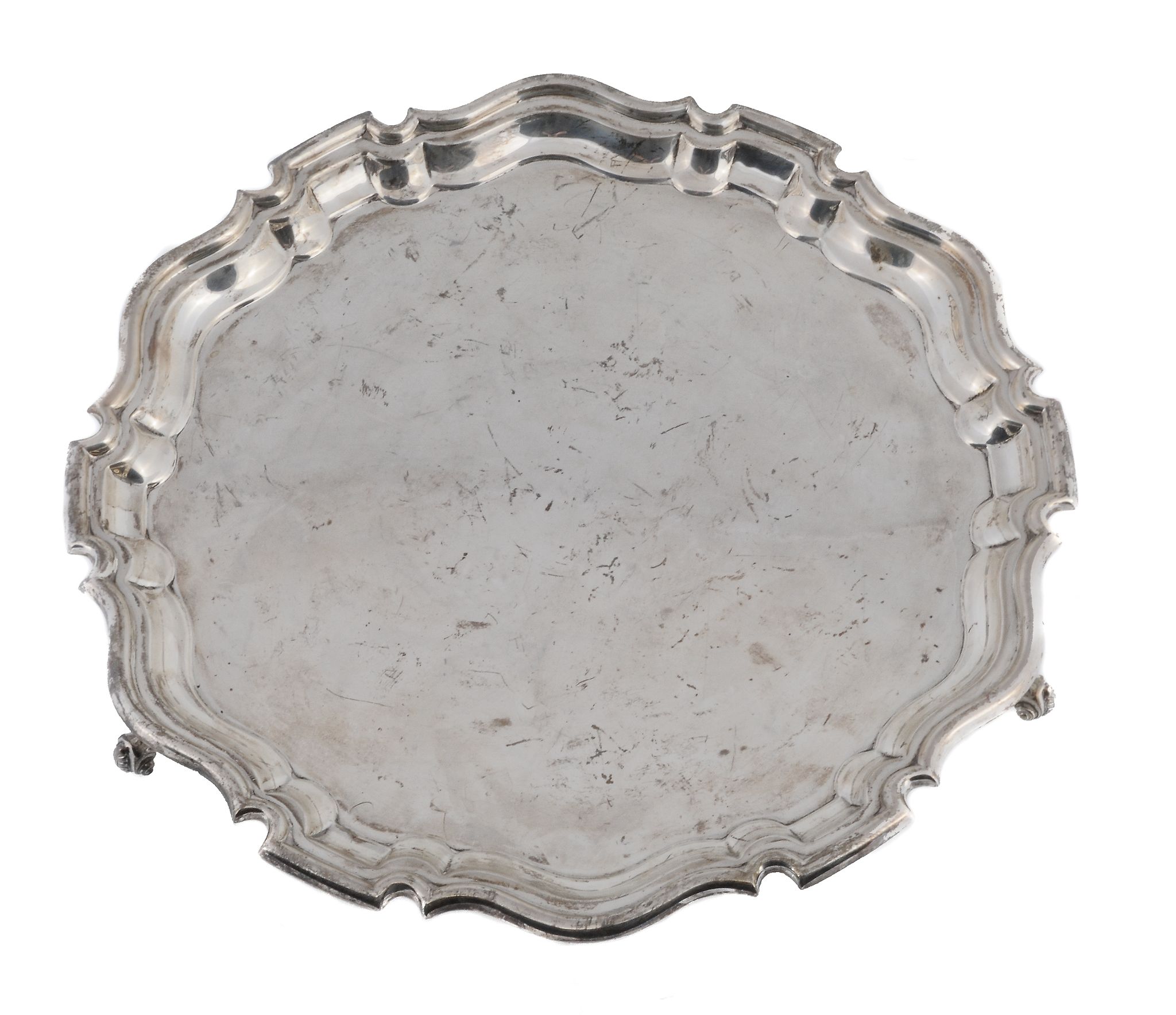 A silver shaped circular salver by Hutton & Heath, Birmingham 1922  A silver shaped circular
