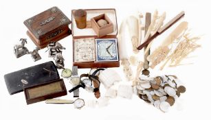 A mixed collection of objects, including: a Portuguese silver coloured...  A mixed collection of