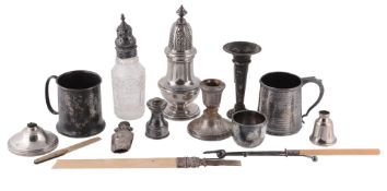 A small collection of silver, including: two christening mugs  A small collection of silver,