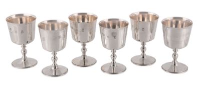 A set of six silver goblets by Barker Ellis Silver Co  A set of six silver goblets by Barker Ellis