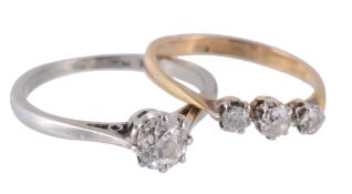 A single stone diamond ring, the old cut diamond in a claw setting  A single stone diamond ring,