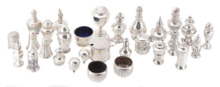 A collection of silver cruet pieces, mainly various 20th century dates and...  A collection of