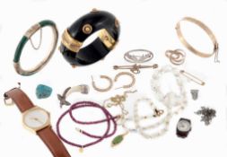 A selection of jewellery, including: a malachite hinged bangle, stamped 925  A selection of