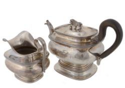 A 19th century Dutch silver footed oblong tea pot, stand and cream jug, maker  A 19th century