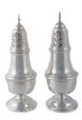 A pair of baluster sugar casters by Barker Brothers Silver Ltd  A pair of baluster sugar casters