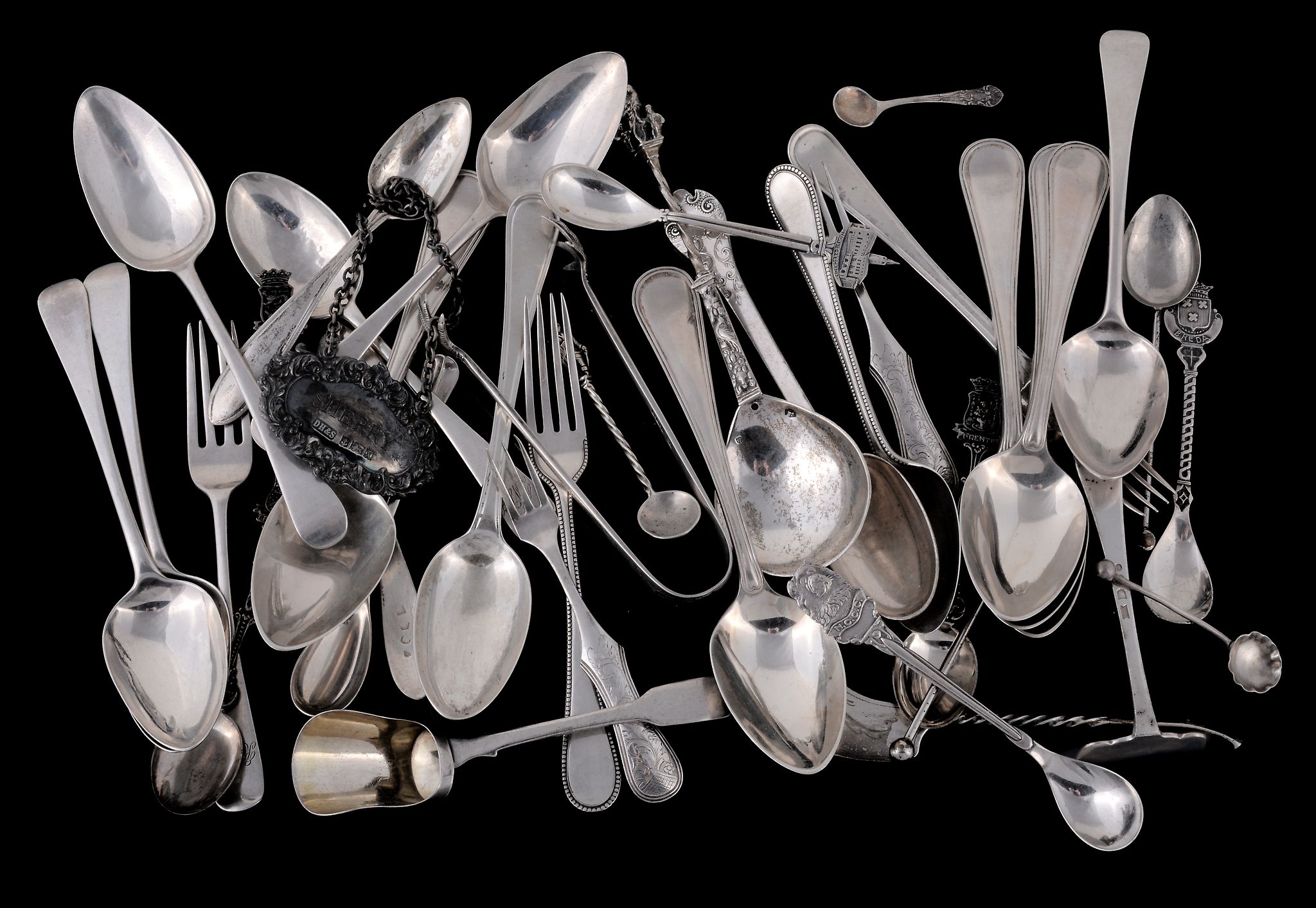 A collection of silver flatware, including  A collection of silver flatware,   including: five old