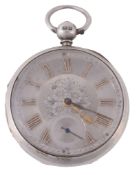 John H Toll, Glasgow, a silver open face pocket watch , hallmarked Chester 1860  John H Toll,