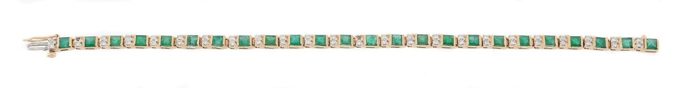 An emerald and diamond bracelet, composed of box links  An emerald and diamond bracelet,