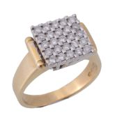A diamond panel ring, the square panel set with brilliant cut diamonds  A diamond panel ring,