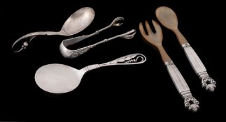 Four Danish silver flatware pieces by Georg Jensen Ltd, stamped marks  Four Danish silver flatware
